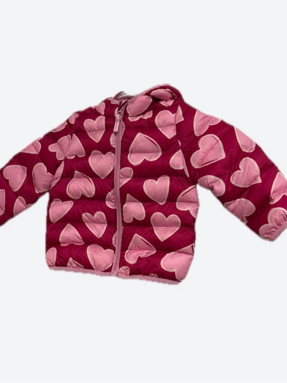 Heart Print Puffer Jacket with Hood